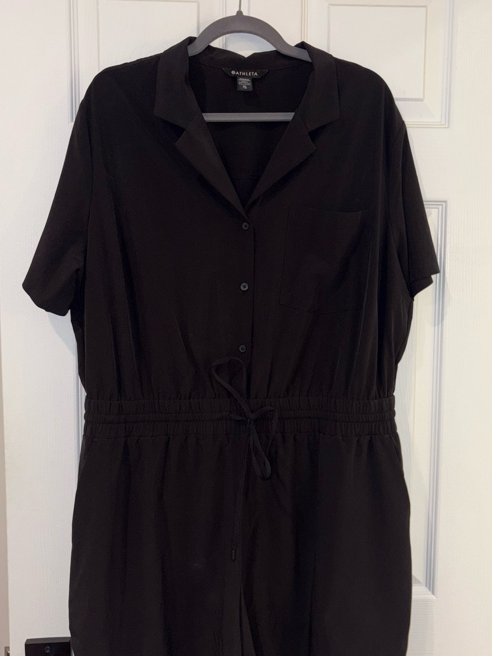Athleta Black Short-Sleeve Drawstring Jumpsuit